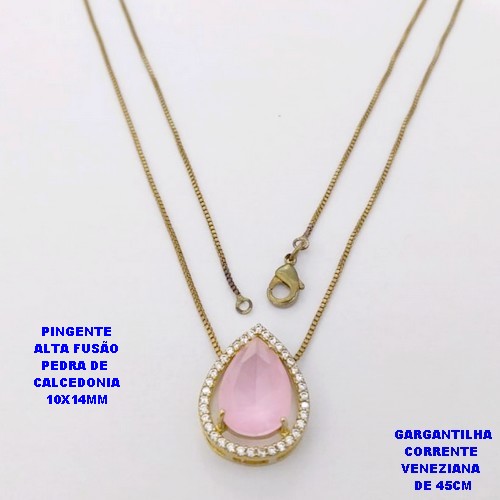 GARGANTILHA NO BRUTO PRONTO PARA O BANHO(POTE )COM CORRENTE VENEZIANA DE 45CM / PINGENTE COM PEDRA DE " CALCEDONIA " COM BASE EM ALTA FUSÃO " 10X14MM " / PESO 3.9GR - BRU29255