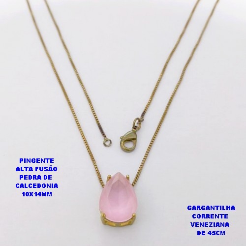 GARGANTILHA NO BRUTO PRONTO PARA O BANHO(POTE )COM CORRENTE VENEZIANA DE 45CM / PINGENTE COM PEDRA DE " CALCEDONIA " COM BASE EM ALTA FUSÃO " 10X14MM " / PESO 3.4GR - BRU29258