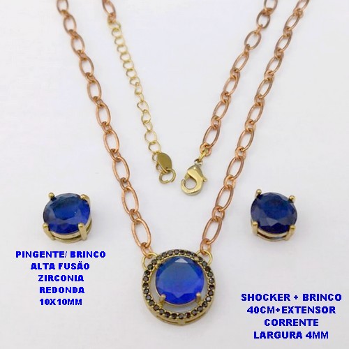 CONJUNTO NO BRUTO PRONTO PARA O BANHO / CONJUNTO SHOCKER E BRINCO COM CORRENTE 1X1 ELLO BATIDO 4MM /BRINCO E PINGENTE EM ALTA FUSÃO / ZIRCONIA 10X10MM - / PESO 9.8GR - BRU29264