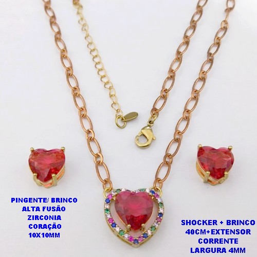 CONJUNTO NO BRUTO PRONTO PARA O BANHO / CONJUNTO SHOCKER E BRINCO COM CORRENTE 1X1 ELLO BATIDO 4MM /BRINCO E PINGENTE EM ALTA FUSÃO / ZIRCONIA 10X10MM - / PESO 9.8GR - BRU29268