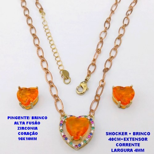 CONJUNTO NO BRUTO PRONTO PARA O BANHO / CONJUNTO SHOCKER E BRINCO COM CORRENTE 1X1 ELLO BATIDO 4MM /BRINCO E PINGENTE EM ALTA FUSÃO / ZIRCONIA 10X10MM - / PESO 9.8GR - BRU29270