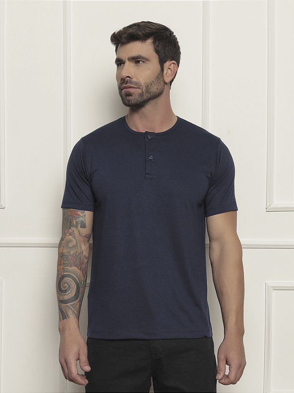 Camiseta JUST GO Henley Marinho