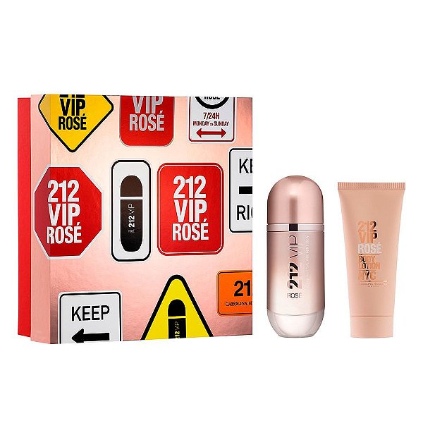 Carolina Herrera 212 VIP Rosé Kit – Perfume feminino EDP 80ml + Loção Corporal 100ml