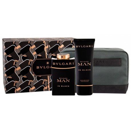 Kit BVLGARI Man in Black Eau de Parfum BVLGARI - Perfume Masculino 100 ML + Pós Barba 100 ML + Necessaire