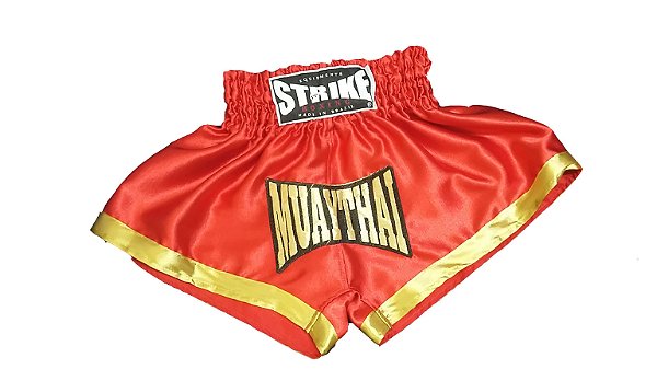 Short Muay Thai Infantil Vermelho com Dourado  - Strike