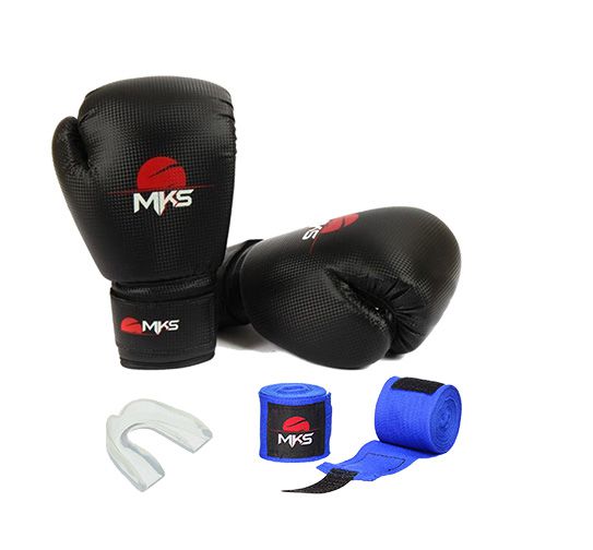 Kit treino Prospect luva preta + protetor bucal + bandagem 3,5 - MKS