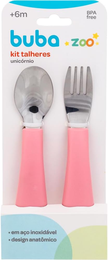 Kit Talheres Bubazoo Rosa Aço Inox - Buba
