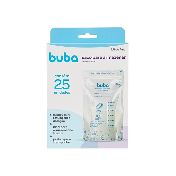 Kit 25 Sacos Para Armazenar Leite Materno 200ml - Buba