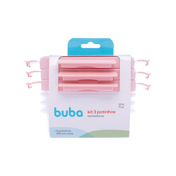 Kit 3 Potinhos Herméticos Rosa - Buba