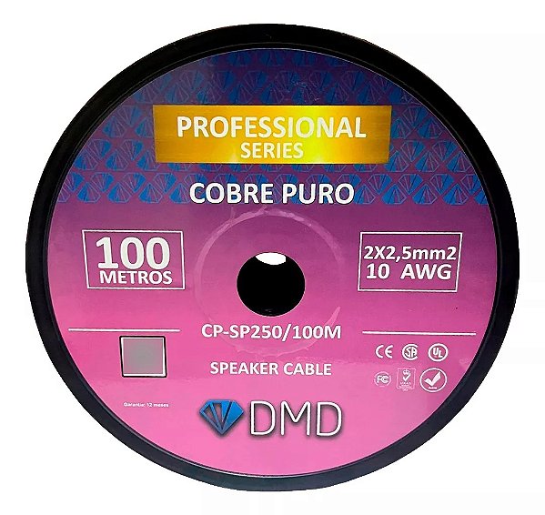 CABO CRISTAL POLARIZADO PARA CAIXA DE SOM COBRE PURO 2X2,50MM METRO DIAMOND CABLE