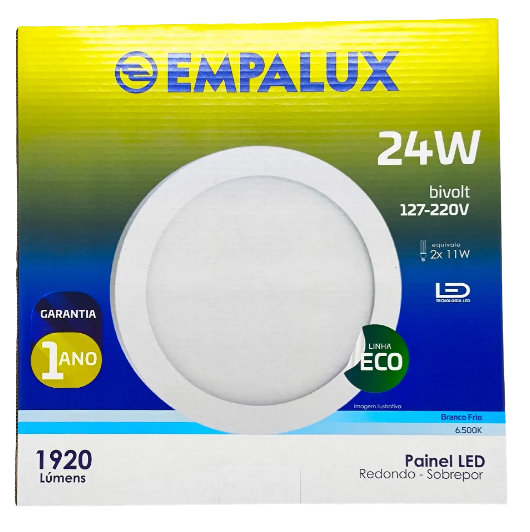 Painel LED Redondo 24W 6500K - Sobrepor