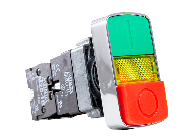 Botão Duplo Iluminado Metálico 22mm 220V