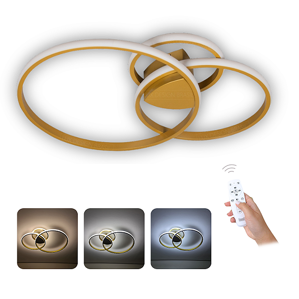 Lustre / Plafon Barcelona 3 aros + Controle Remoto