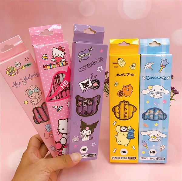 Kit 4 Lápis HB Personagens Da Sanrio  - Hello kitty - Kuromi - My Melody