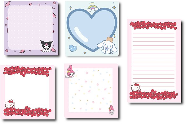 6 Bloco de Notas, Blocando Fofo Sanrio 50 folhas  Memo Pad / Notepad
