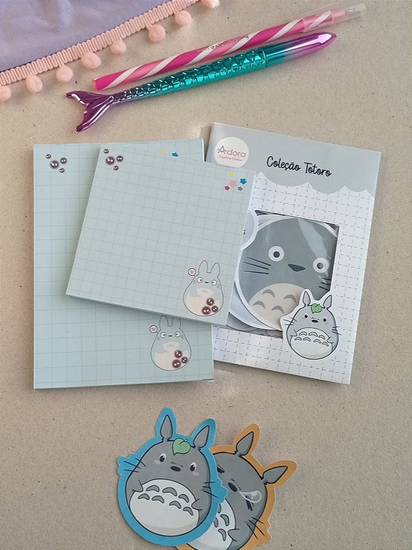 Combo, Kit, Bloco de notas e pack de adesivos Totoro, Studio Ghibli, anime
