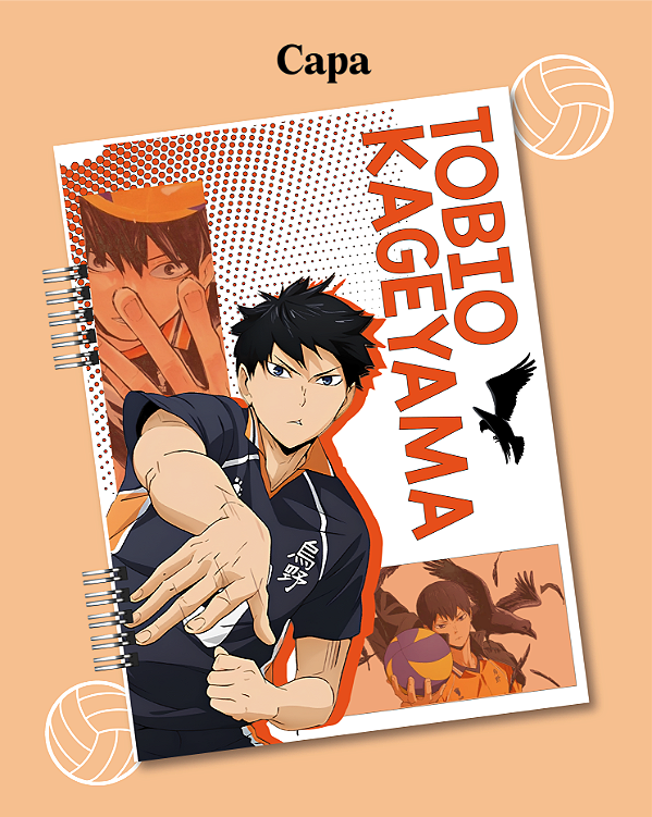 Caderno ou Fichário 1 matéria Tobio Kageyama, Haikyuu, anime volta as aulas, material escolar