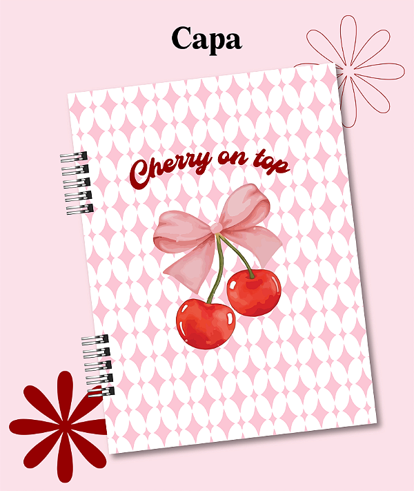Caderno Fichario 1 matéria Chery on top, cereja
