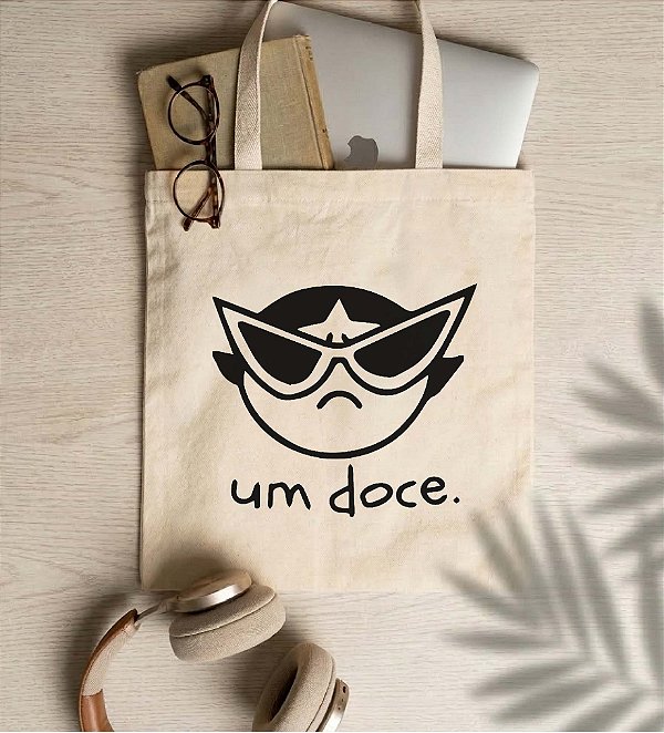 Sacola Ecobag "Um doce" - Docinho. 30x40cm, Algodão crú