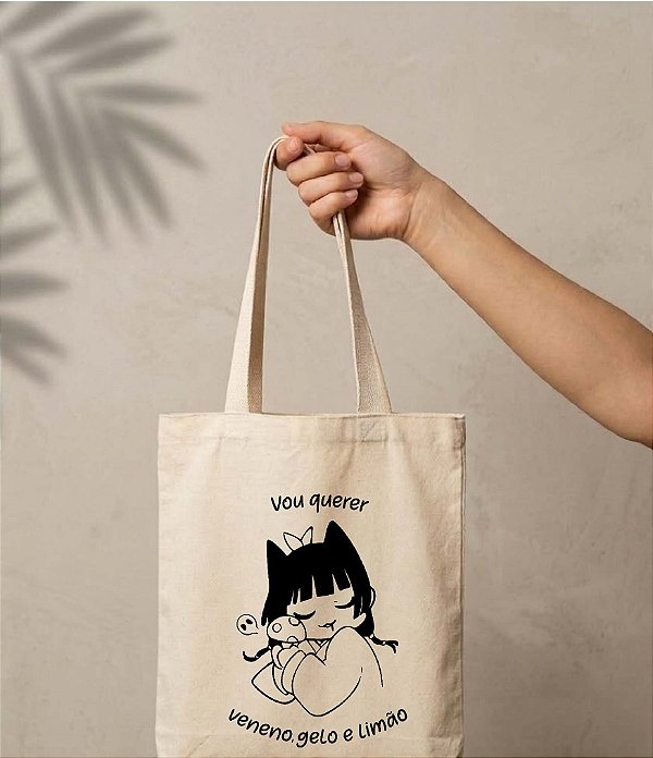 Sacola Ecobag Maomao "gelo, limão e veneno". 30x40cm, Algodão crú