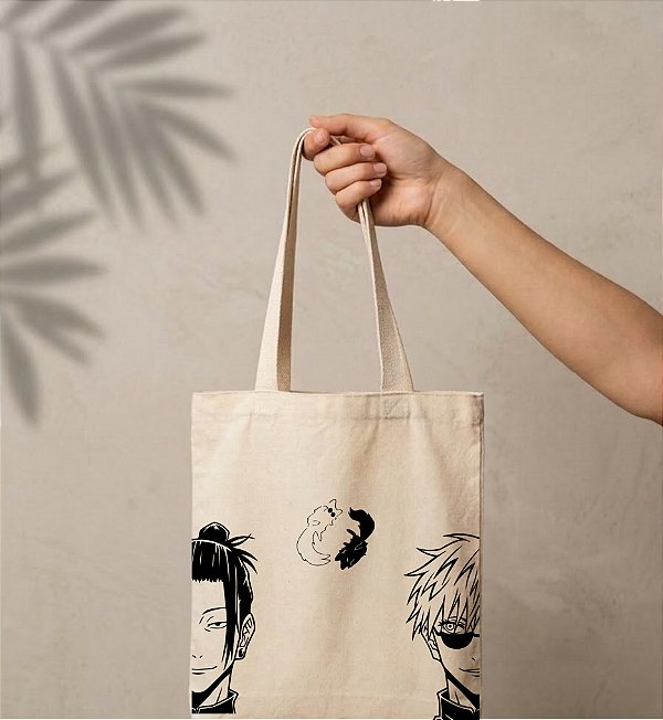 Sacola Ecobag Gojo e Geto - Jujutsu Kaisen. 30x40cm, Algodão crú