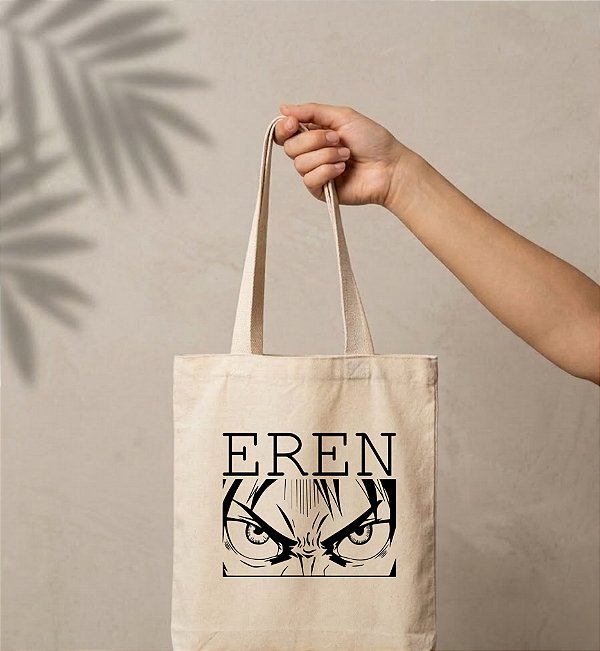Sacola Ecobag Eren Attack on Titan. 30x40cm, Algodão crú