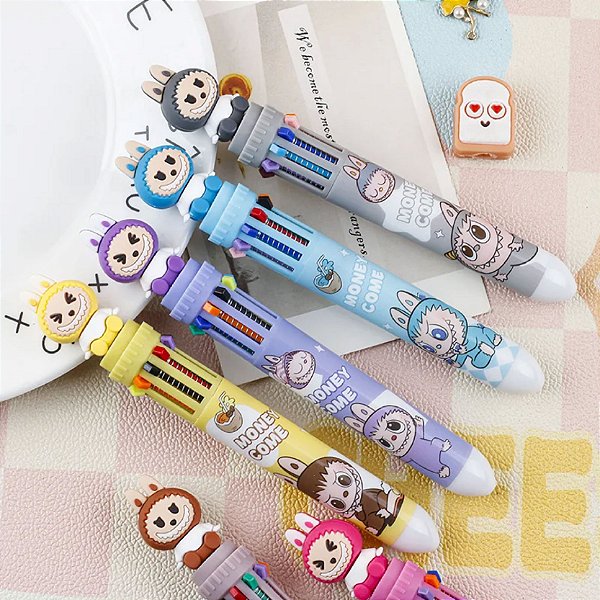 Caneta Esferográfica Labubu 10 Cores Material Escolar