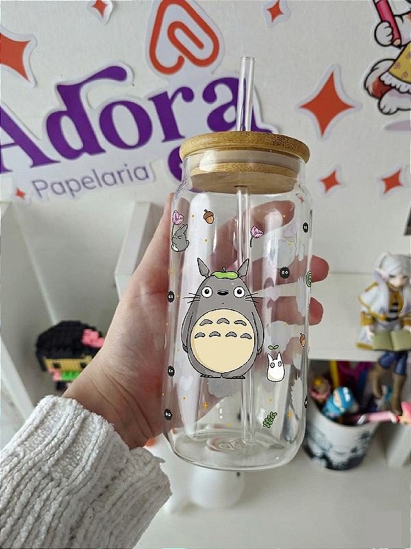 Copo De Vidro Meu amigo Totoro, Com Tampa De Bambu Hermético Com Canudo, estampado, anime