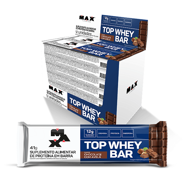 TOP WHEY BAR - CAIXA 12 UNIDADES CHOCOLATE COM AVELÃ