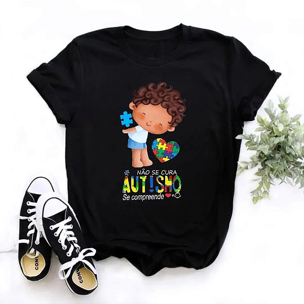Camisa Preta Autismo Menino Feliz