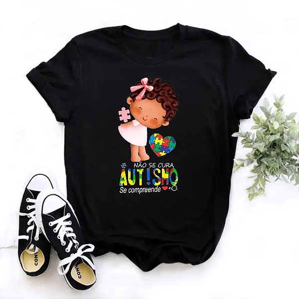 Camisa Preta Autismo Menina Feliz