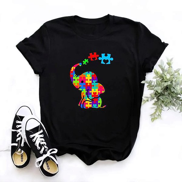 Camisa Preta Autismo Elefante Elefantinho