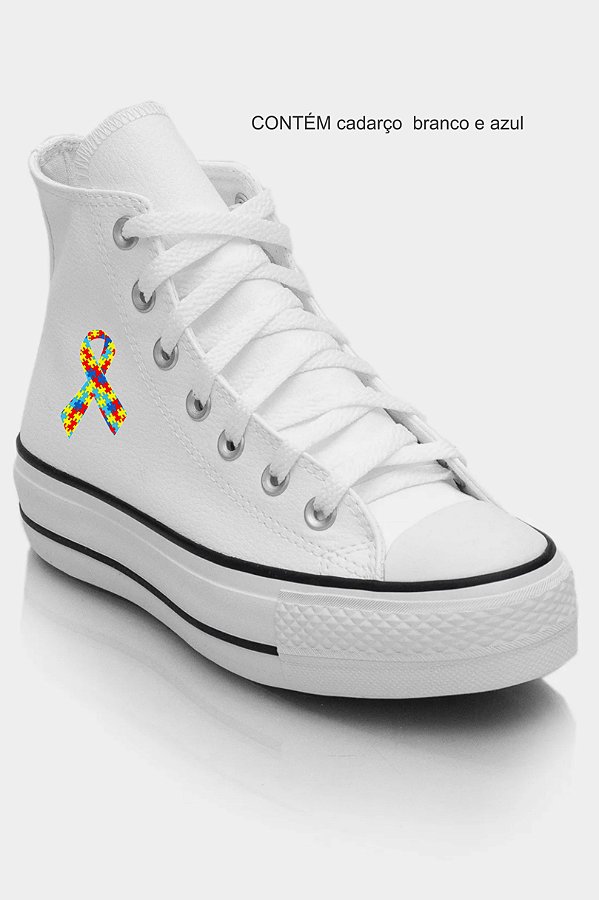Tênis BRANCO Autismo Botinha Cano Alto Símbolo customizado