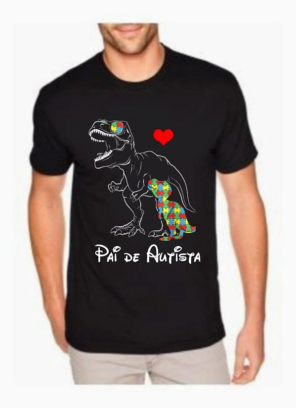 Camisa Preta Pai Autismo Dinossauro