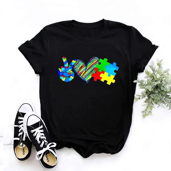 Camisa Autismo  Preta 100% Algodão n°34