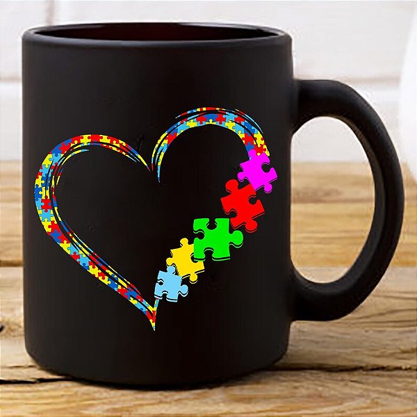 Caneca Preta Autismo Coração