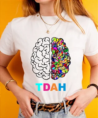 Camisa Algodão Branca TDAH Cérebro
