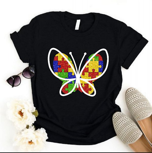Camisa Preta Autismo Borboleta