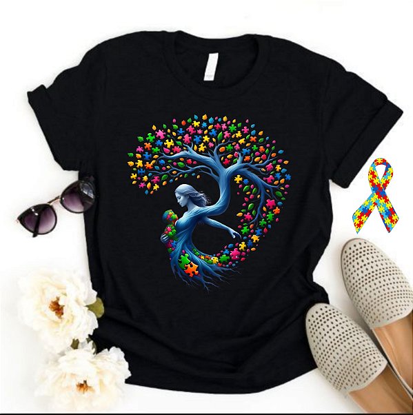 Camisa Preta Autismo Mãe Raiz