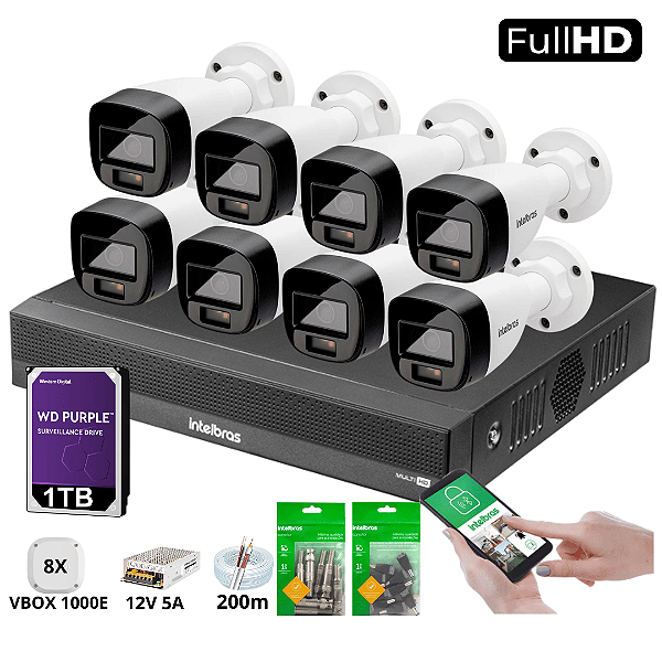 Kit 8 cameras de segurança Full Color FHD Intelbras 1080p 1TB