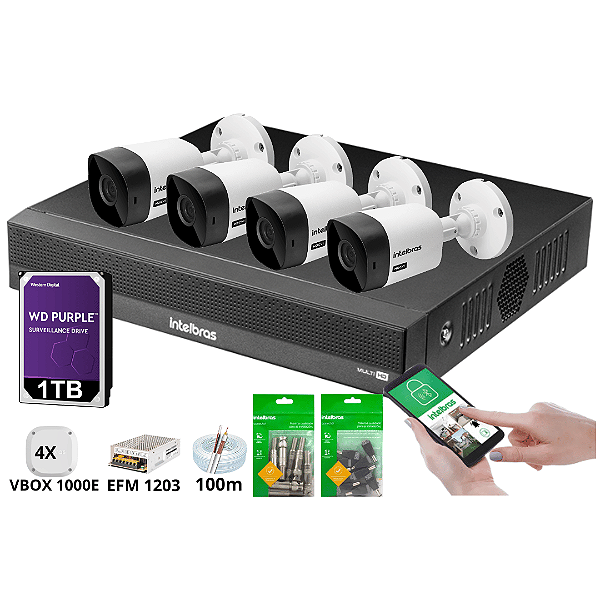 Kit 4 cameras de segurança HD - Intelbras 1TB