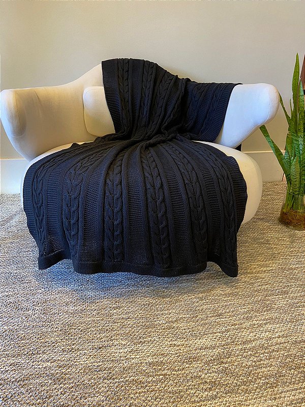 Manta de Tricot Preta 90x180 para Sofá e Cama - Manu 2 New Black
