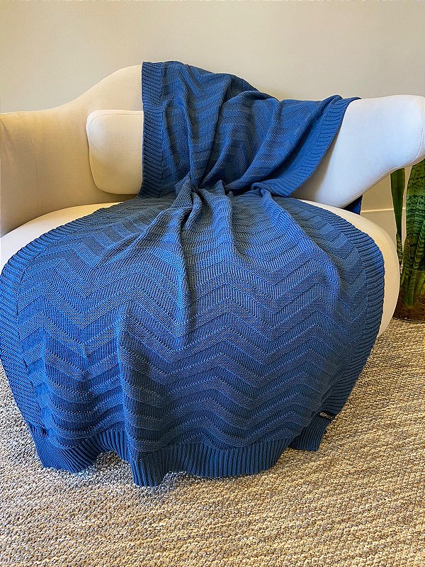 Manta de Tricot Azul Basic Missoni 90x180cm para Sofá e Cama -055-19