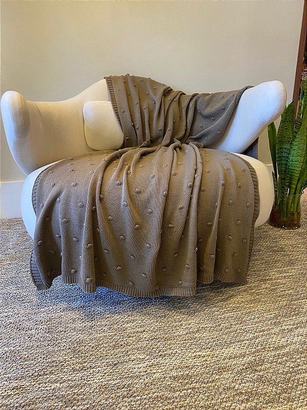 Manta de Tricot Marrom Poá LR  90x180cm para Sofá e Cama