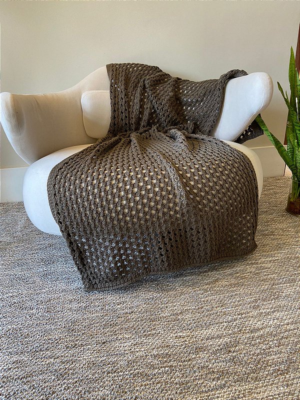 Manta de Tricot Marrom Trama Vazada 90x180cm para Sofá e Cama - 049-02