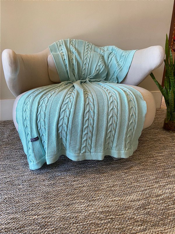 Manta de Tricot Azul Claro 90x180 para Sofá e Cama - Manu 2 Agua Viva