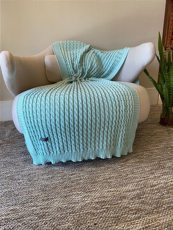 Manta de Tricot Azul Claro 90x180 para Sofá e Cama - Salomonica Agua Viva