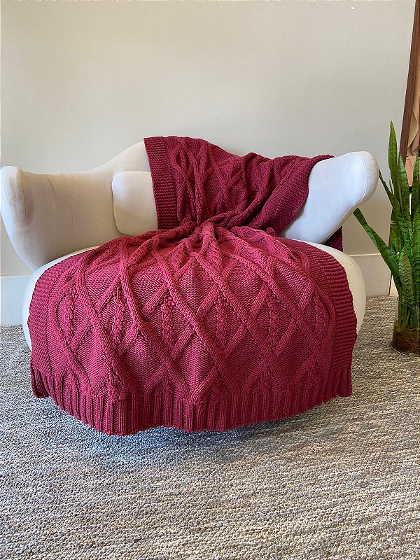 Manta de Tricot Tranças Grandes Rosa 85x200cm para Sofá e Cama