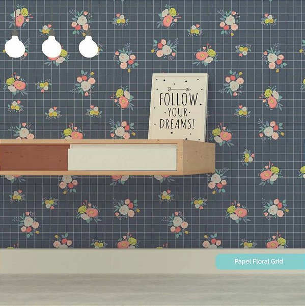 Papel De Parede Floral Grid