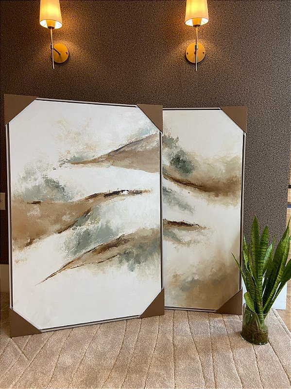 Quadro Decorativo Abstrato Bege Cinza 0,85x1,25m - Leart